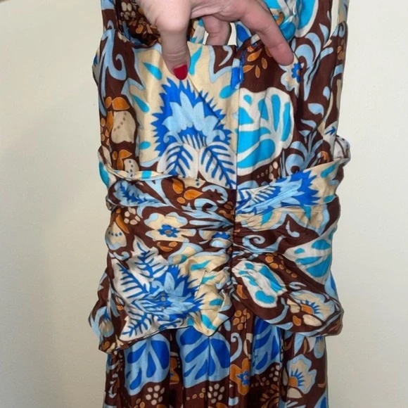 Alexis NWT Nisa Halter Midi Dress Blue Brown Floral Print Size M Resort Wedding - Picture 10 of 12